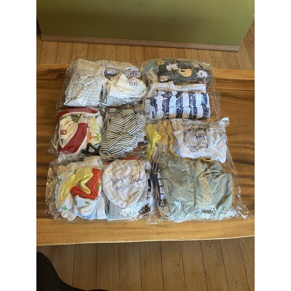 Large Lot Newborn/Infant (0-3 Months) (3-6 Months) Clothes Bibs Sleepers - Picture 1 of 16